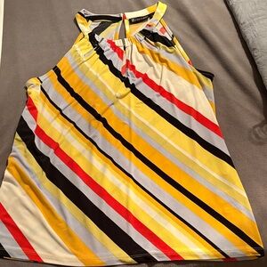 New York & Company Striped Halter Top - Yellow, Red, Black, White